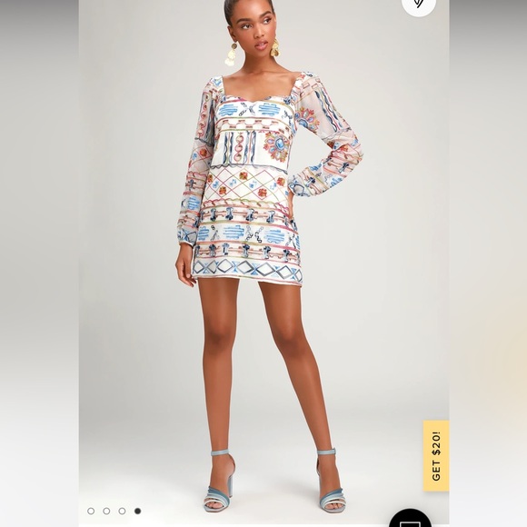 Ali & Jay Olvera Street White Multi Embroidered Mini Dress Medium - Picture 2 of 16